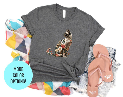 Cat Mom Shirt, Floral Cat Shirt, Cat Mom Tee, Floral Cat Tee, Cat Lover Shirt, Animal Lover Tee, Cat Lovers Tee, Gift For Mom, Gift For Dad